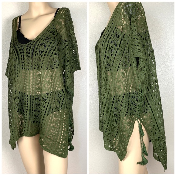 Crocheted Swimsuit Cover Up Army Green Color - Picture 4 of 11